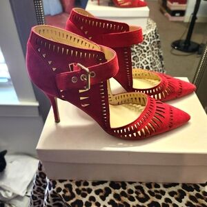 Ivanka Trump 100% Suede Pointy Toe Cut Out Pump, Red, Size 11